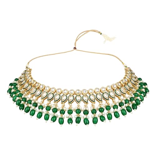 Image of I Jewels Gold Plated Traditional Kundan Pearl Meenakari Choker Necklace Jewellery With Jhumka Earrings Set For Women /Girls