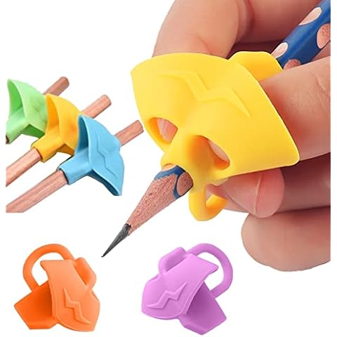 Jingleer 8Pcs Pencil Grips, Pencil Grips for Children Handwriting, Writing Aid Pen Grip for Kids, Adults, Silicone Ergonomic Posture Correction Tool for Preschoolers, Lefty or Righty (5) Cover