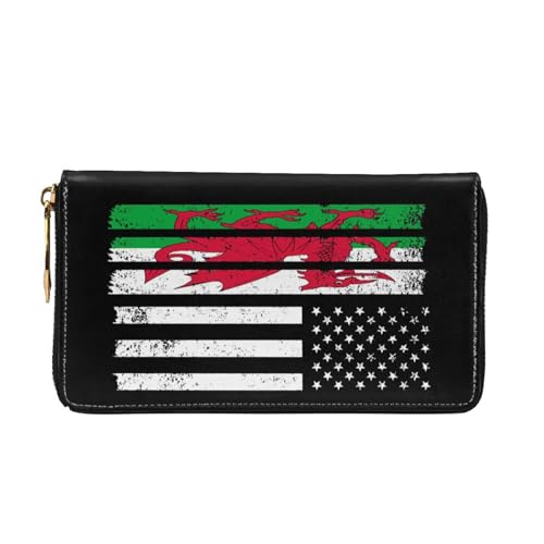 Welsh American Flag Long Leather Clutch Wallet with Dual-Sided Print - Storage bag (12 Card Slots, Zippered Coin Pocket)3