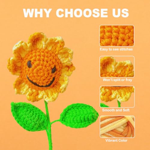 Image of 3 * 50g /1.76oz Yarn for Crocheting and Knitting, 3 * 60yds Beginner Yarn with Easy-to-See Stitches; Worsted-Weight Medium #4;Amigurumi-Friendly Crochet Kit(Sun Flower)