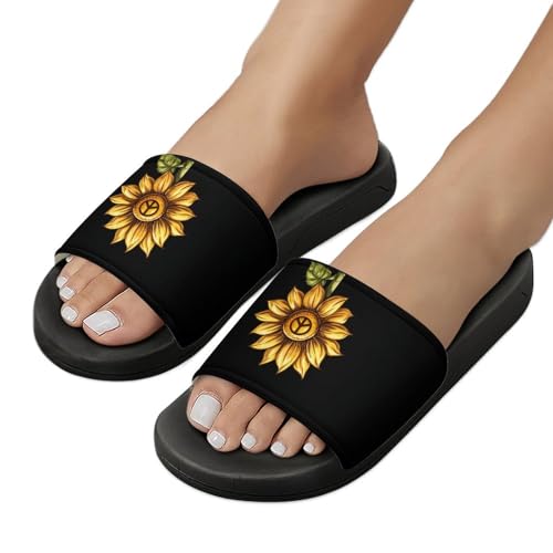 Sunflower Peace Sign Floral Unisex Shower Shoes House Slippers Non-Slip Indoor Bathroom Shoes for Pool Beach 46 (287mm)3