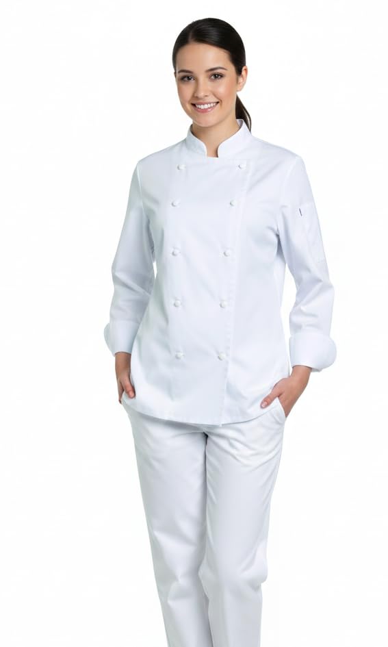 Veste de cuisine femme manches longues cintrée aération sous les bras poche intérieure de chef