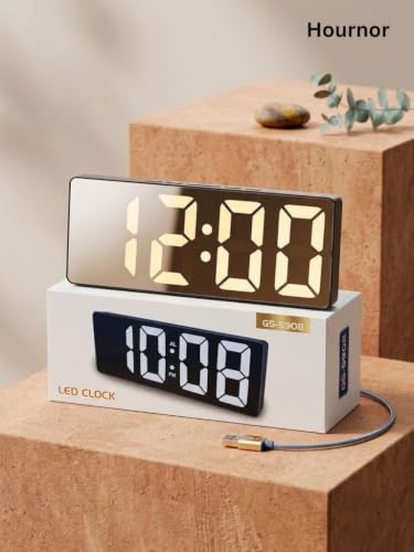 Image of Hournor Digital Alarm Clock with Large LED Display, Temperature Monitor, USB Powered, Adjustable Brightness, Snooze Alarm, Modern Desk Clock