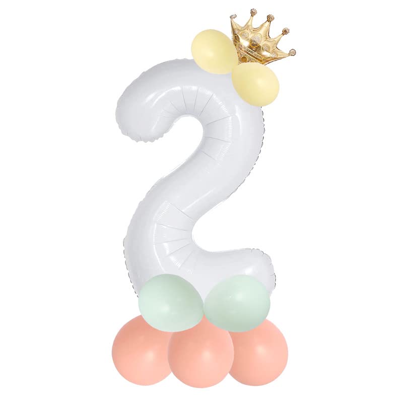 Image of white 32 inches numbers 2 shape large big foil helium balloons for party decorations in happy birthday anniversary office items materials set pack