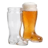Chefcaptain Boot Mug Set of 2 Huge 1 Liter Glass Beer Mugs Drinking Glasses, Clear, 1 Liter