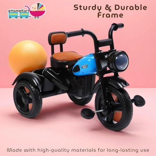 Image of eHomeKart Himalayan Kids Tricycle - Front Headlight, Musical - 1 Year to 5 Years - Trike for Indoor and Outdoor - Up to 30 Kgs - Made in India, Black