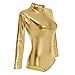 Women Shiny Metallic Long Sleeve Leotard Mock Turtleneck One Piece Bodysuit for Gymnastics Ballet Dance Gold, X