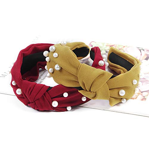 Headbands Women Hair Head Bands - 6 Pcs Pearl Knotted Head Bands Cute Velvet Top Knot Turban Hairbands Fashion Girls Vintage Boho Beauty Wide Headbands Fashion Hair Accessories #TOP3