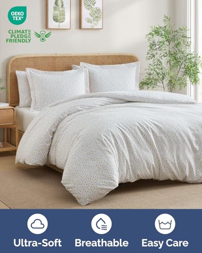 Image of Duvet Cover King Size - Floral Duvet Cover Set - 3 Piece - Little Blooms | Soft Floral Duvet Cover 104 x 90 with 2 Pillow Shams, Comfy Floral Bedding Set, Hotel Luxury with Zipper Closures & Ties