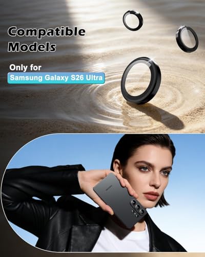 Image of FabeKee Tempered Glass Camera Lens Protector For 9H Hardness, Full Coverage Anti Scratch Camera Metal Ring (S26 Ultra 5G black)
