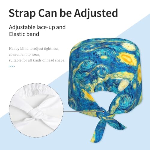 Image of Working Cap Scrub Cap with Sweatband Adjustable Unisex Women Tie Back Hat Nurse Surgical Caps