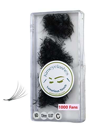 6D - 0.07 C and D Curl 1000 Premade volume fans loose Fans, Handmade eyelash extensions supplies Russian volume lash promade fan (6D - 0.07 - Curl C, 12mm)