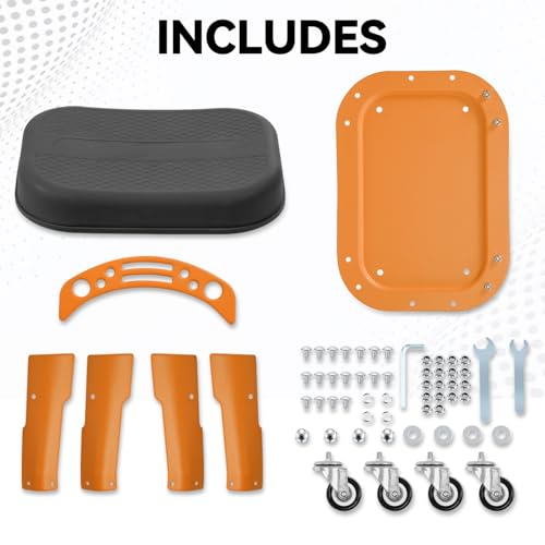 Auto Dynasty Mechanic Roller Stool, 300 LBS Capacity Rolling Creeper Garage Shop Seat with Tool Tray, Heavy Duty Mechanic Roll Repair Chair for Workshop Household Home Warehouse Office, Orange - Thumbnail 6