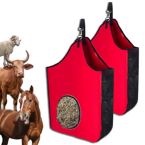 Bolsa de alimentación de heno, tela Oxford de alta calidad, red de heno fácil de colgar para caballos, ganado, ovejas, comedero ideal para granjas y pastos