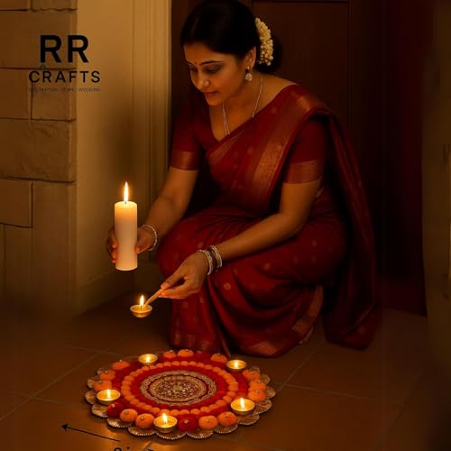 Image of Flower Rangoli Set - Diwali Rangoli Decoration for Home|Rangoli Diya Decoration|Floor Decoration Items|Decor Items for Pooja|Divaalee & Festive Decoration Items|Diwali Decorative
