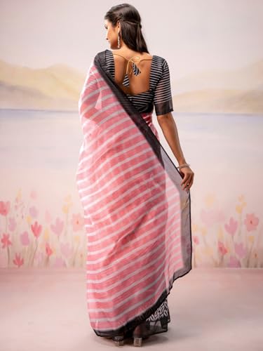 Image of Satrani Women's Linen Printed Ready To Wear Saree with Unstitched Blouse Piece