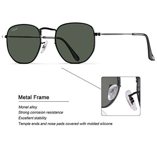 Image of Hexagon Style Flat Glass Lenses Metal Frame Sunglasses UV400 Protection For Men Women