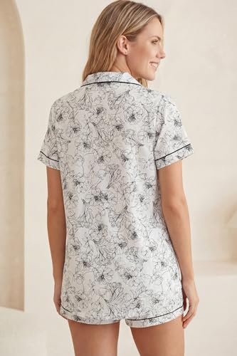 Image of LUBOT 100% Cotton Pajamas for Women 2 Piece PJ Set Poplin Woven Lightweight Ladies Button Short Sleeve Sleepwear S-XXL