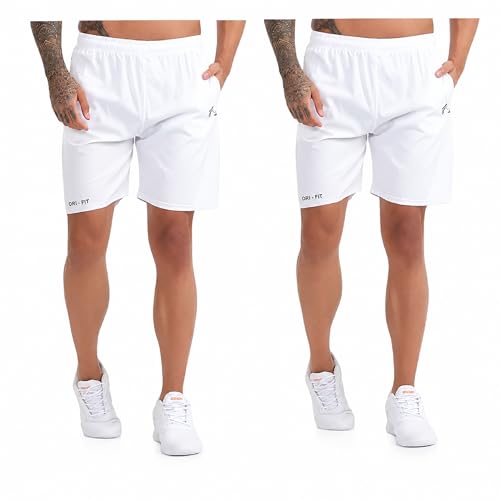 Image of BLUE STAR SHARK Athletic Sports Shorts for Men with Zip Pockets and Elastic Waistband Quick Dry Lightweight Activewear Combo - Pack of 2