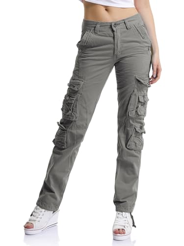 OCHENTA Women's Cotton Casual Cargo Work Pants Travel Hiking Baggy Y2K with Multi Pockets