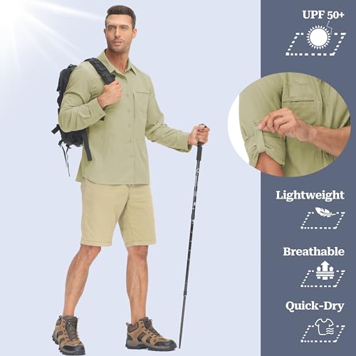 Men's UPF 50+ Sun Protection Fishing Shirts Long Sleeve Lightweight Hiking Travel Work Button Down Shirt Zipper Pocket4