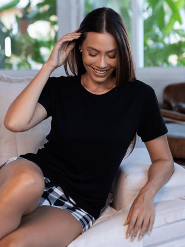Pijama Feminino Xadrez Branco E Preto Viscolycra Short (BR, Alfa, M, Regular, Regular, 2, Branco e P