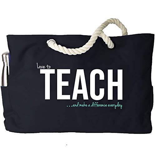 Keho XXL Ultimate Teacher Waterproof Multi Pocket Tote Shoulder Bag (Huge) - Perfect Usable Gift for Teacher Appreciation, Comfy Rope Handles & Perfect Work Bag