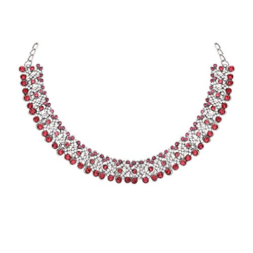 Image of Atasi International Splendid Silver Plated Pink Necklace Set with Earrings & Maangtikka - Jewellery Collection for Weddings, Parties, and Festivals (RP4073)
