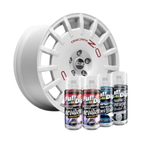 AutoFullCar - Pack de jantes - Full Colors by Full Dip - Peinture acrylique permanente - Format spray 400 ml/u. - Contient de la peinture, de la peinture et du vernis finition brillante ou mate (Blanc