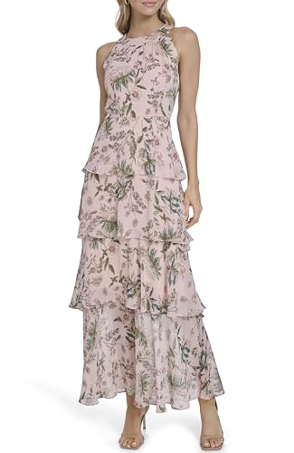 Image of Tommy Hilfiger Women's Sleeveless Halter Neck Tiered Skirt Maxi Dress