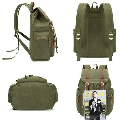 Image of Bluboon Vintage Backpack Leather Trim Casual Bookbag Men Women Laptop Travel Rucksack