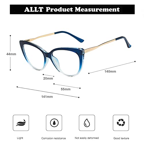 Allt Vintage Cat Eye Optical Eyewear Half Tinted Frame Mod Eyeglasses with Clear Lenses For Women (Blue Gradient(Bluelight Blocker Lens) 9)