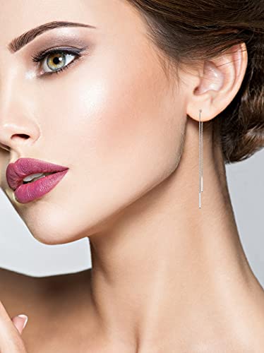 Miabella 925 Sterling Silver or 18K Yellow Gold Plated Bar Drop Threader Chain Earrings for Women Made in Italy3