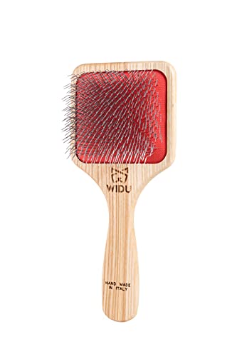 WIDU - Spazzola per Cani e Gatti, Ideale per Animali di Taglia Media e Grande a Pelo Lungo, Cardatore Professionale in Legno di Frassino, Handmade in Italy - 21.5 x 9.4 cm, con Denti Lunghi 24 mm