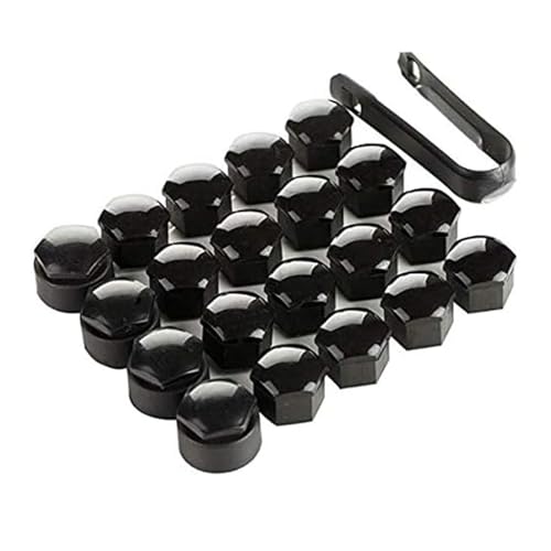 AUTOUTLET 20 Pcs Black Wheel Nut Caps Bolt Covers 17 mm Universal including 16 Standard Ones 4 Locking Ones Removal Tool