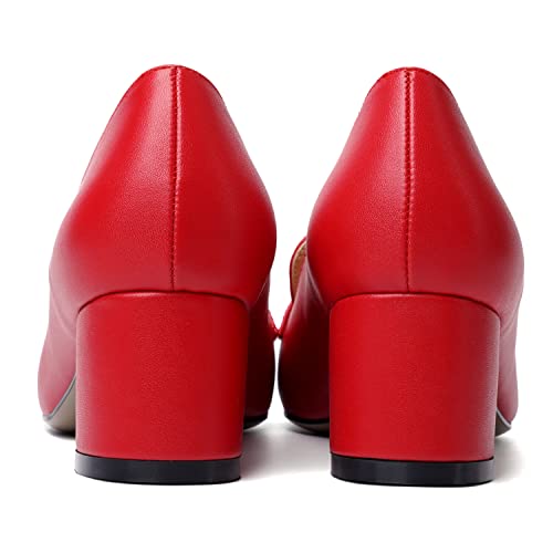 Image of MODENCOCO Womens Square Toe Slip On Comfortable Casual Matte Work Chunky Low Heel Loafers Shoes 2 Inch