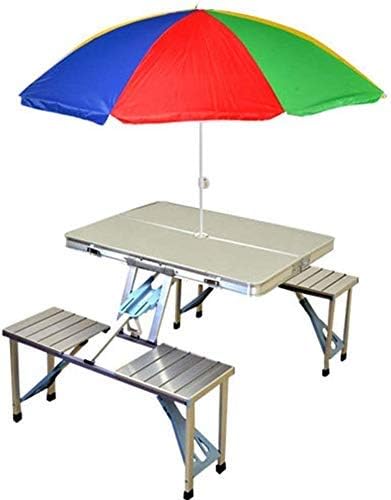 BTRD Aluminium Portable Folding Camp Suitcase Picnic Table with 4 Seats and Umbrella (Multicolour)