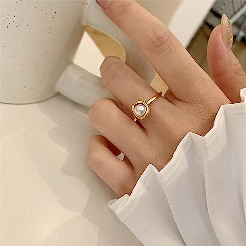 Pearl Ring for Women, 18K Gold Plated Womens Starburst Gold Rings for Bride Wedding Engagement Band Anniversary Birthday Jewelry for Women Fits Sizes 6 to 94