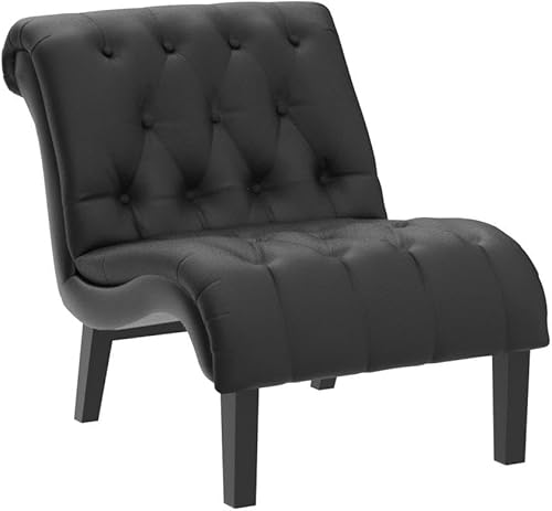 Miniatura 13 de Yongqiang Silla decorativa para dormitorio, sala de estar, moderna silla esquinera tapizada con botones y sin brazos con patas de madera Poliuretano