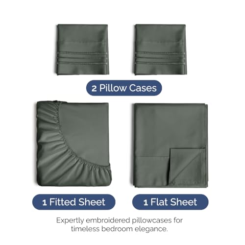 Image of King Size 4 Piece Sheet Set - Ultra Soft & Cooling Sheets - Gunmetal Grey | Fits 8 Inch to 16 inch Mattress, Wrinkle Free & Fade Resistant with Deep Pockets, Breathable, Comfy Hotel Luxury Bedding