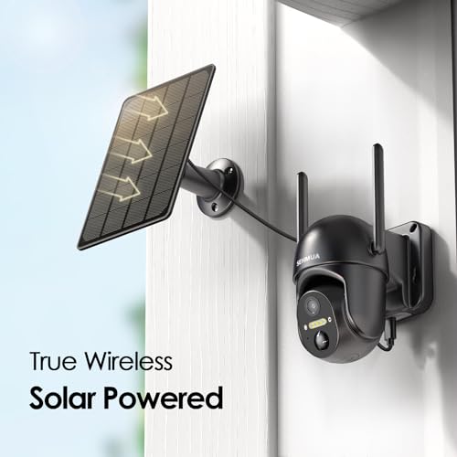 Image of SEHMUA 2 Pack Outdoor Camera Wireless, 2K Solar Security Cameras Wireless Outdoor 360 View Solar Powered Camera, WiFi Home Security with Spotlight Color Night Vision, Black