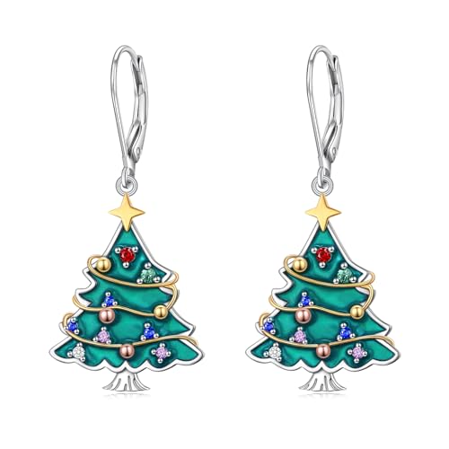 Boucles d'oreilles argent 925 arbre de Noël et zircons