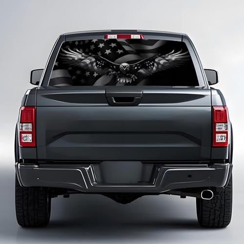 Image of Back Window Decals for Trucks - 65x17.3 in American Flag Window Decal Rear Window Decals for Truck Decor, Creative Truck Rear Window Decal for Personalized Decoration - Eagle-14-S