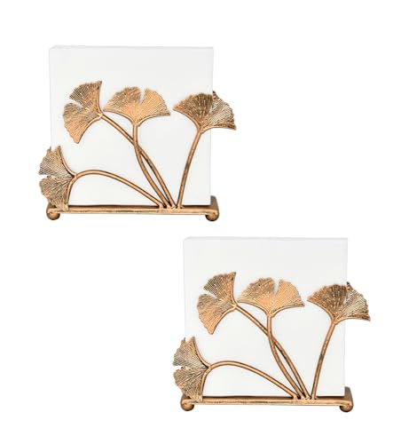 OwlGift Set of 2 Modern Ginkgo Leaves Design Napkin Holder for Tables, Metal Paper Napkin Storage for Kitchen, Stylish Paper Towel Dispenser, Mail Letter Sorter Rack, Document File Organizer – Bronze by Owlgift - Used condition - US$18.60