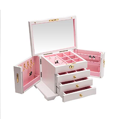 Anberotta ジュエリーボックス アクセサリー コスメ メイク ボックス 小物入れ ケース マルチ 収納 宝石箱 収納箱 ミラー 鏡付き 宝箱 AT46