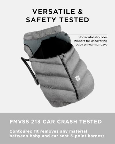 Image of 7AM Enfant Car Seat Covers - Cocoon Baby Cover for Boys & Girls, Rain & Snow Repellent, Breathable Windproof, Center Zipper, Universal Fit for Infant Car Seat (0-12M) (Metallic Grey)