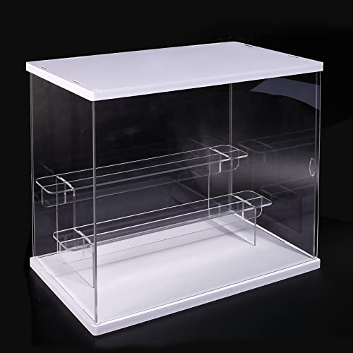 ACRLIE Vitrine pour Collection en Plexiglas avec Porte et Présentoir à 3 Niveaux, Boîtes en Acrylique Transparent Anti-poussière pour Figurine d'action, Boîte de Rangement Vitrine de Comptoir