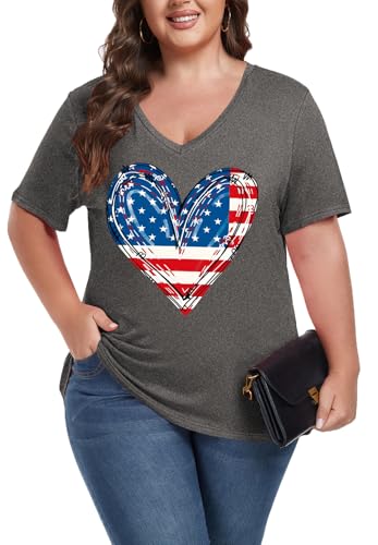 Image of ForHailey Women's Plus Size Short Sleeve Tee Shirt V Neck Basic Ladies Loose Fit T Shirt 1X-5X