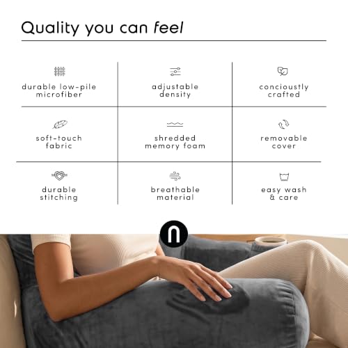 Image of Nestl Reading Pillow with Shredded Memory Foam Includes 2 Neck and Lumber Support Pillows, Designed for Sitting Up in Bed and Couch, Back and Arms Adjustable Support for Adult & Teens, Dark Grey