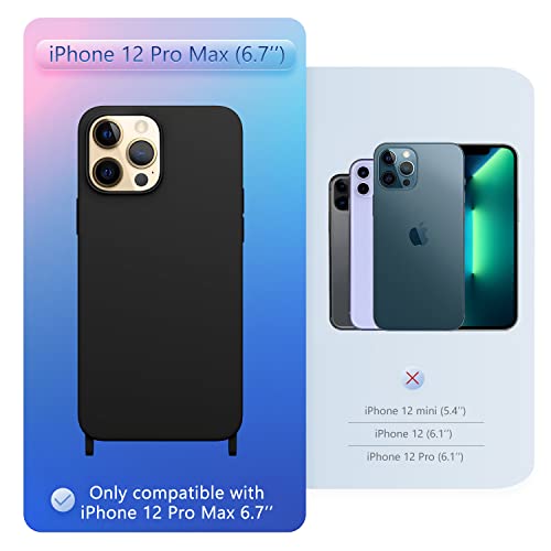 Image of Compatible with iPhone 12 Pro Max Case with Lanyard Crossbody iPhone Case with Strap Adjustable Shockproof Drop Protection Silicone Phone Cover for iPhone 12 Pro Max 6.7'' Black